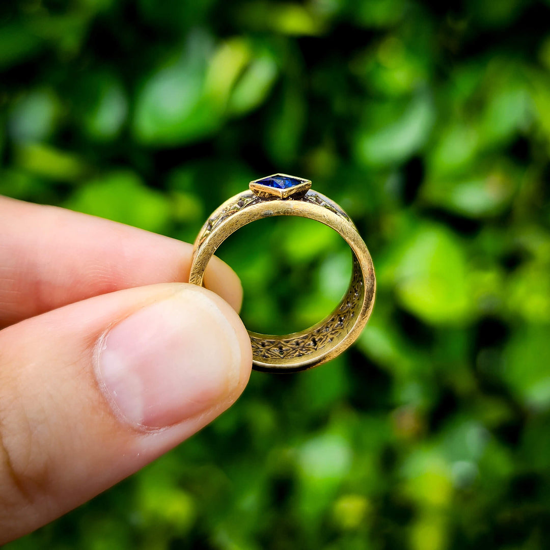 Tanzanite Brass Gothic Band Ring