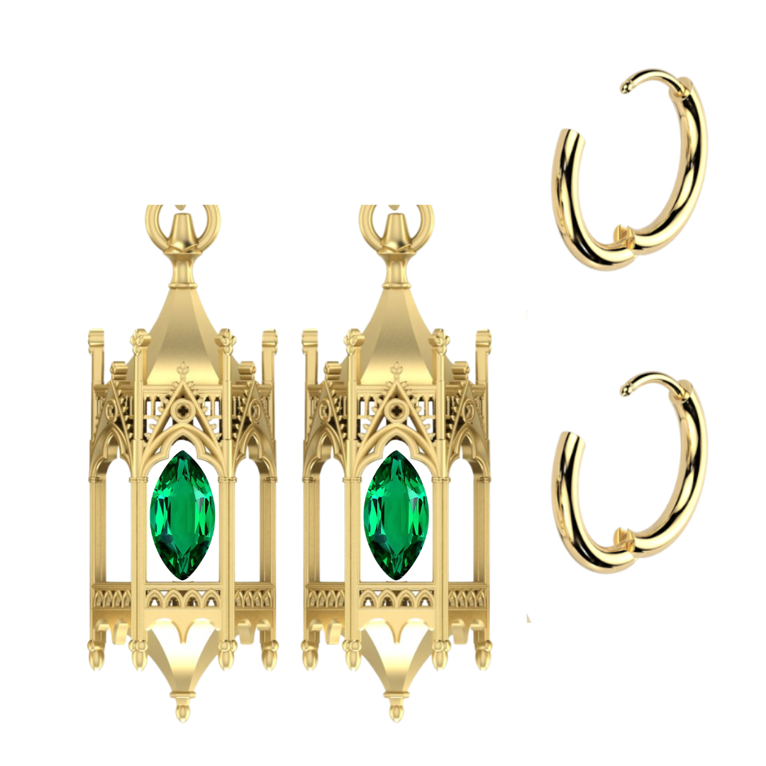 Solid 10K Gold Cathedral Lantern Earrings