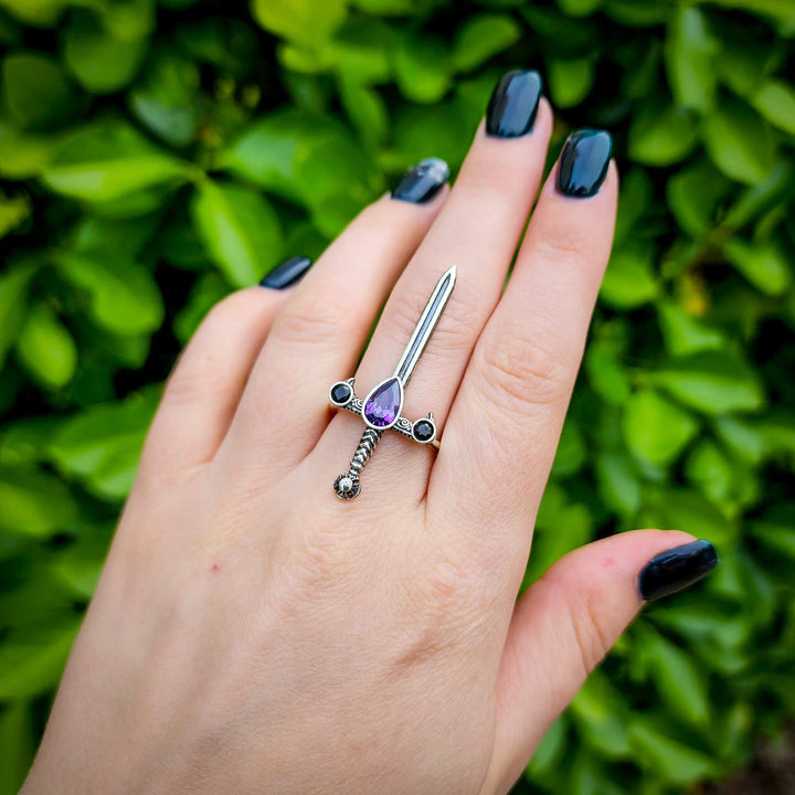 Amethyst Silver Sword of the Spirit Ring