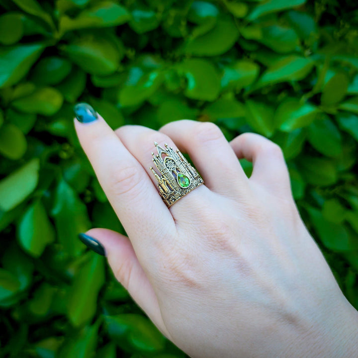 Brass Peridot Rose Cathedral Ring