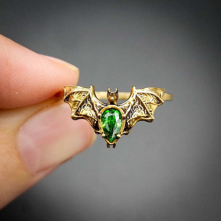 Brass Emerald Bat Ring