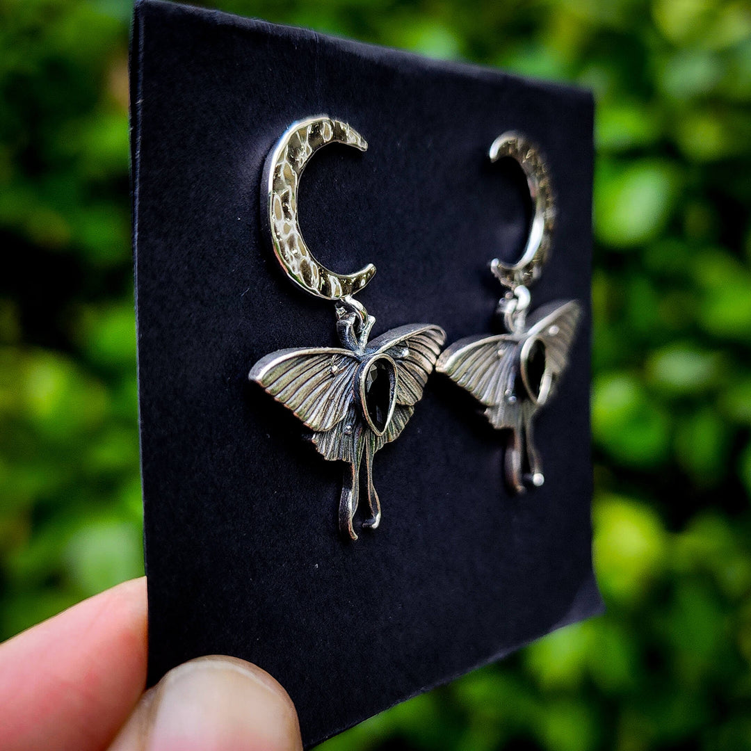 Onyx Luna Moth Earrings
