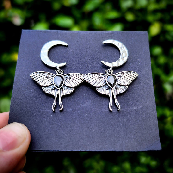 Onyx Luna Moth Earrings