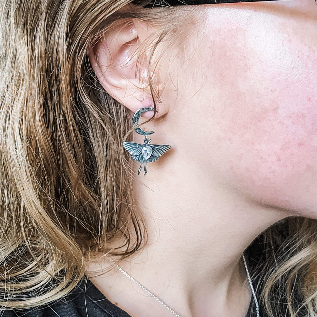 Crystal Luna Moth Earrings