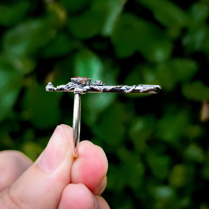 Garnet Holy Rose Sword Ring Silver