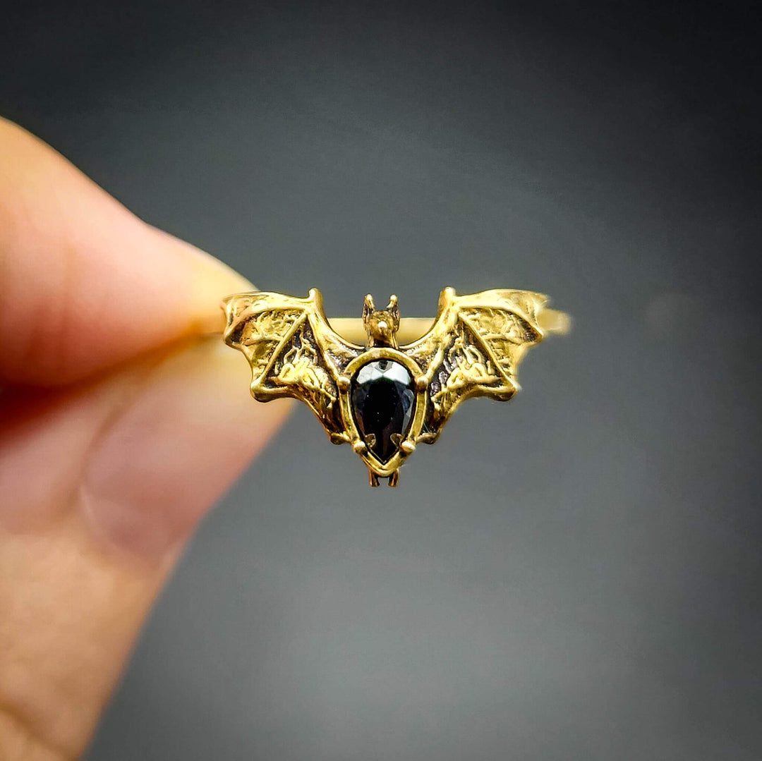Brass Onyx Bat Ring
