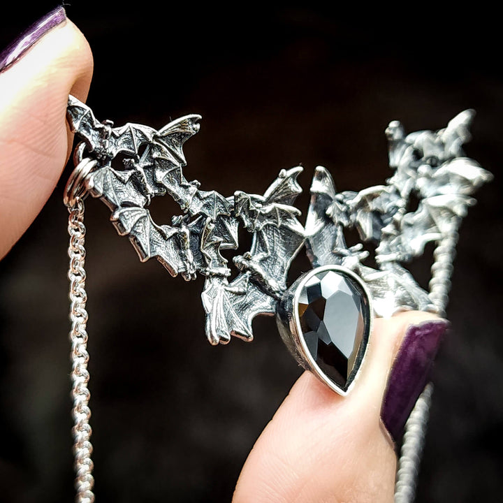 Silver Onyx Bat Swarm Necklace