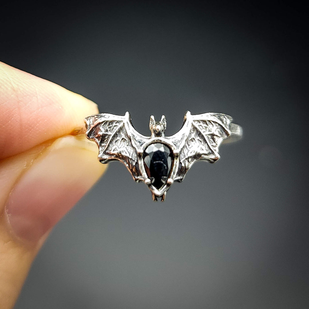 Silver Onyx Bat Ring