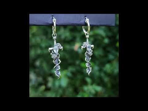 Moonstone Silver Holy Rose Sword Earrings