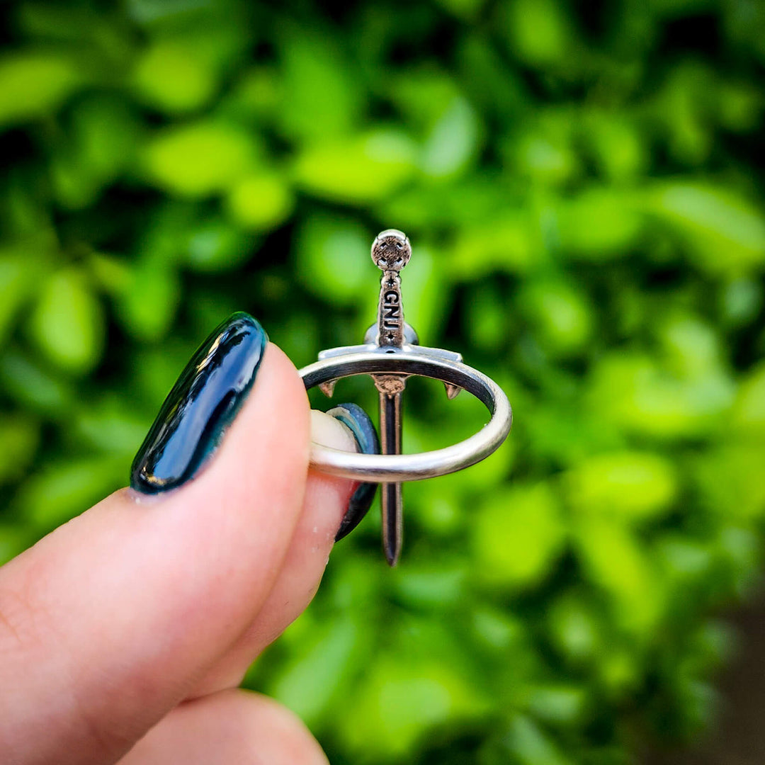 Mini Silver Emerald Sword of the Spirit Ring