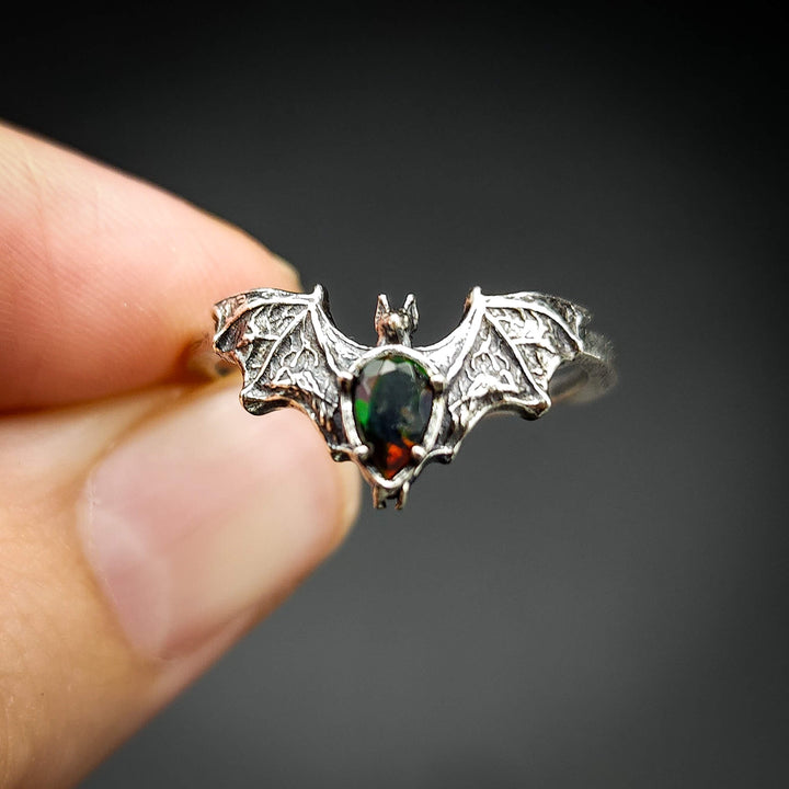 Limited Edition Silver Black Opal Bat Ring