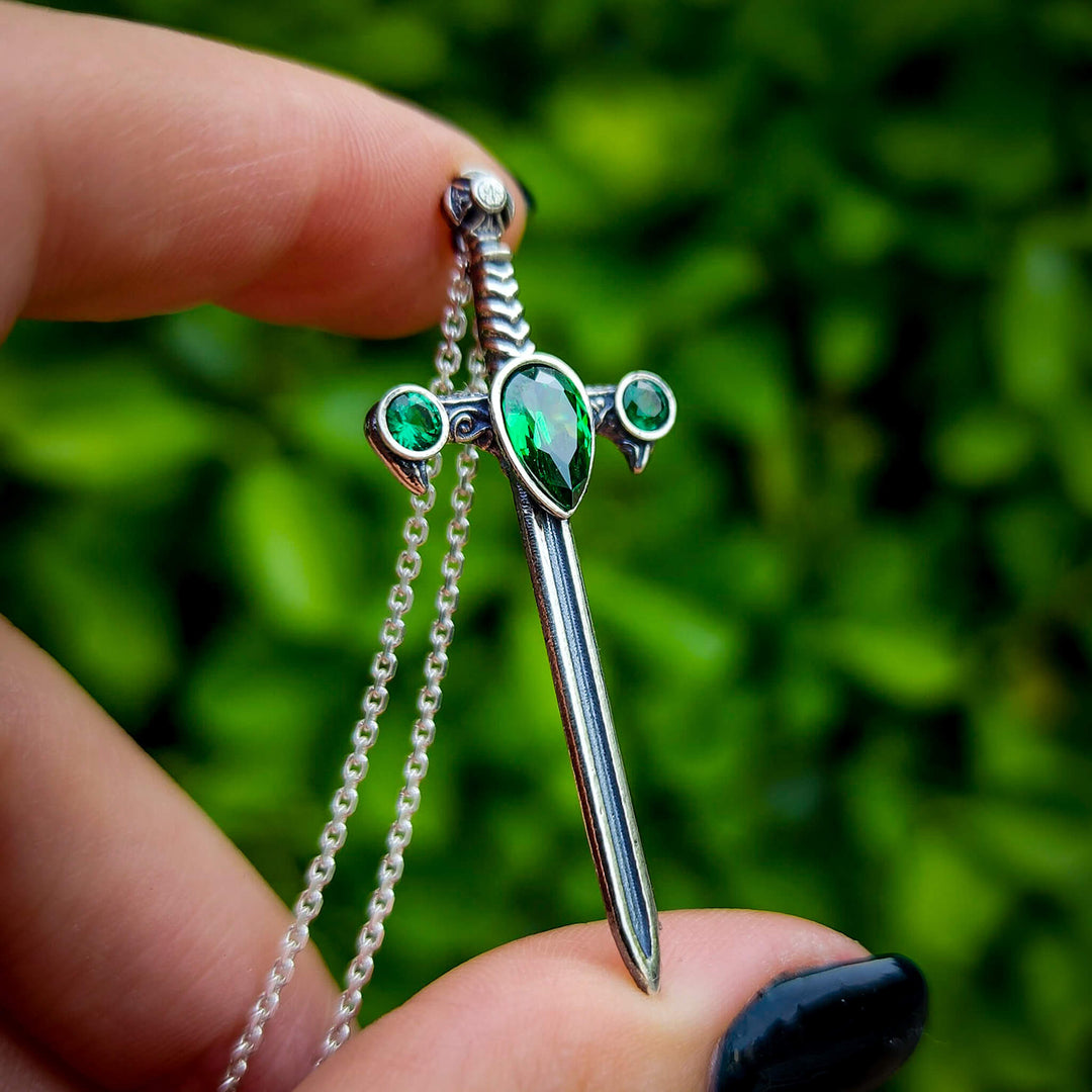 Silver Emerald Sword of the Spirit Necklace