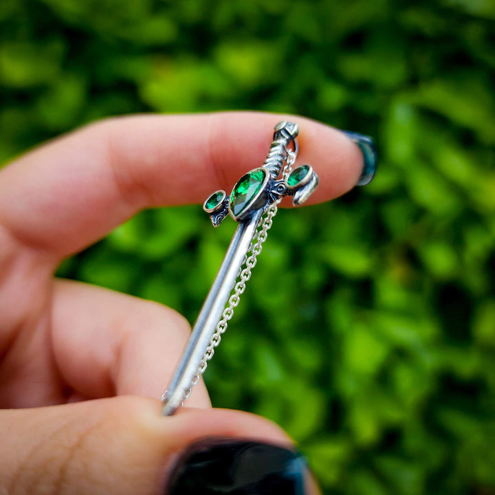 Silver Emerald Sword of the Spirit Necklace