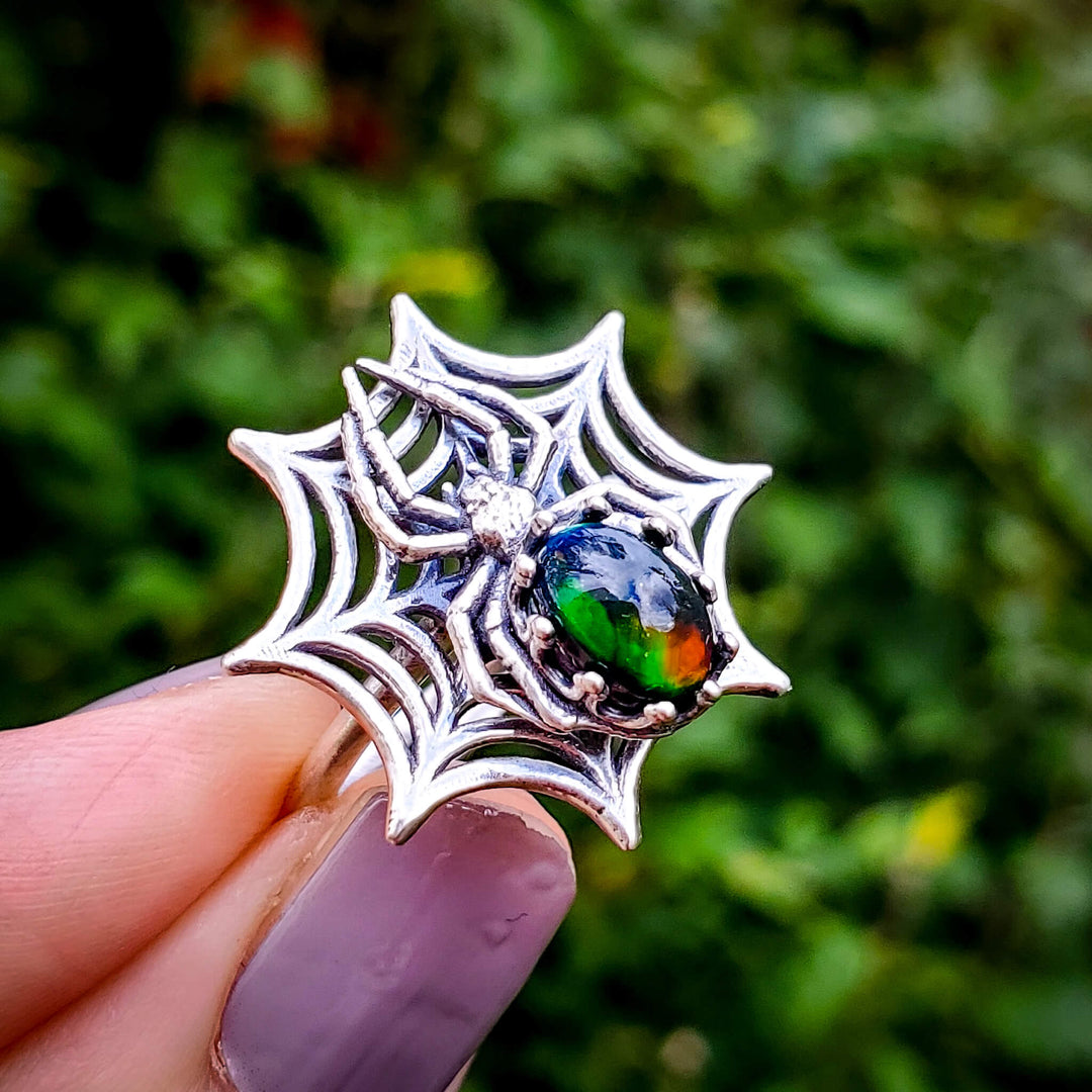 Black Opal Spider Spinner Ring Adjustable (5-10)