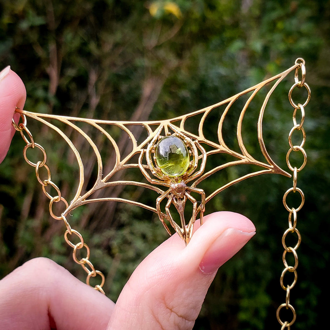 Brass Peridot Spider Necklace
