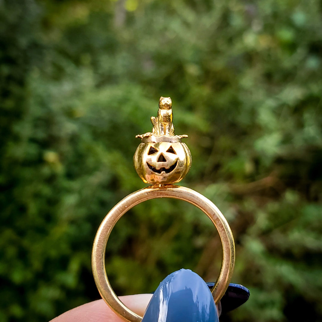 Brass Cat Pumpkin Spinner Ring