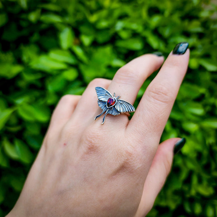 Garnet Luna Moth Ring