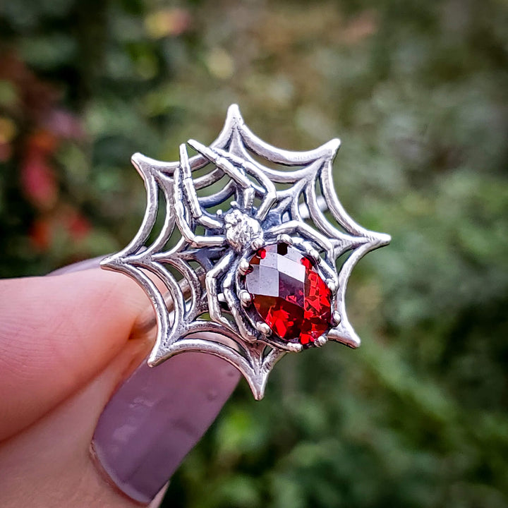 Silver Garnet Spider Spinner Ring