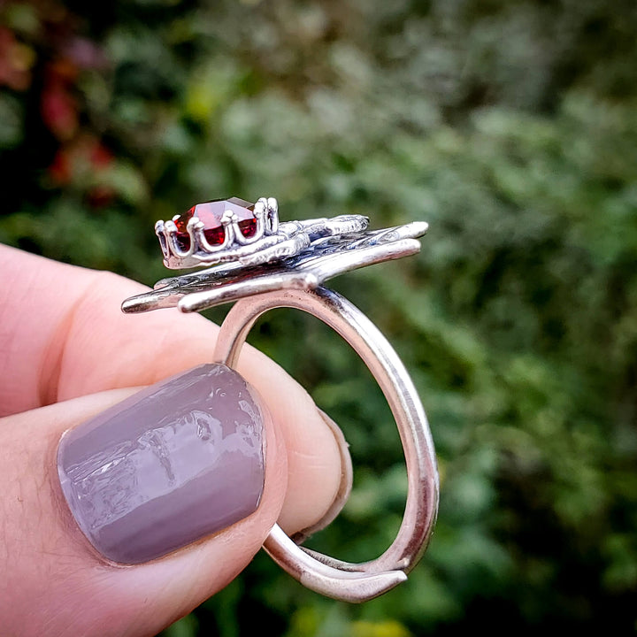 Silver Garnet Spider Spinner Ring