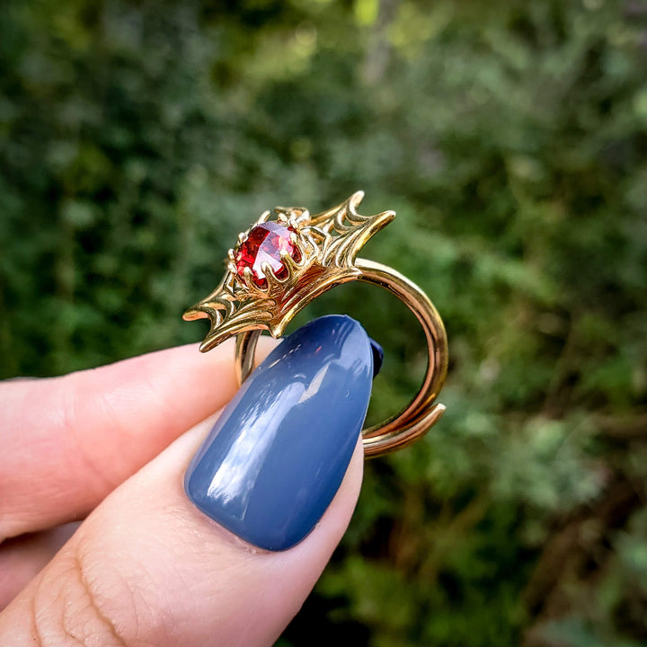 Brass Spider Spinner Ring Garnet