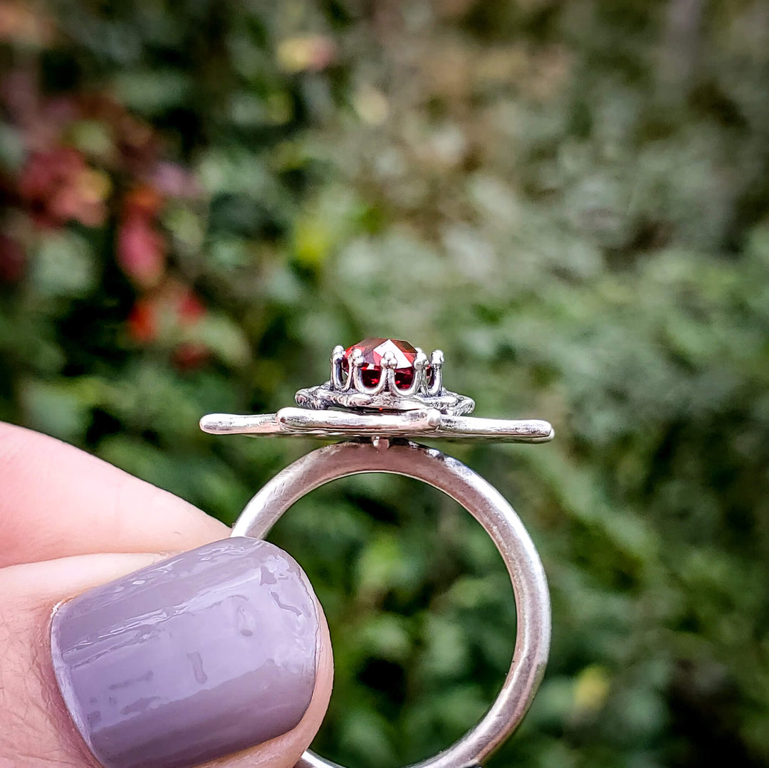 Silver Garnet Spider Spinner Ring