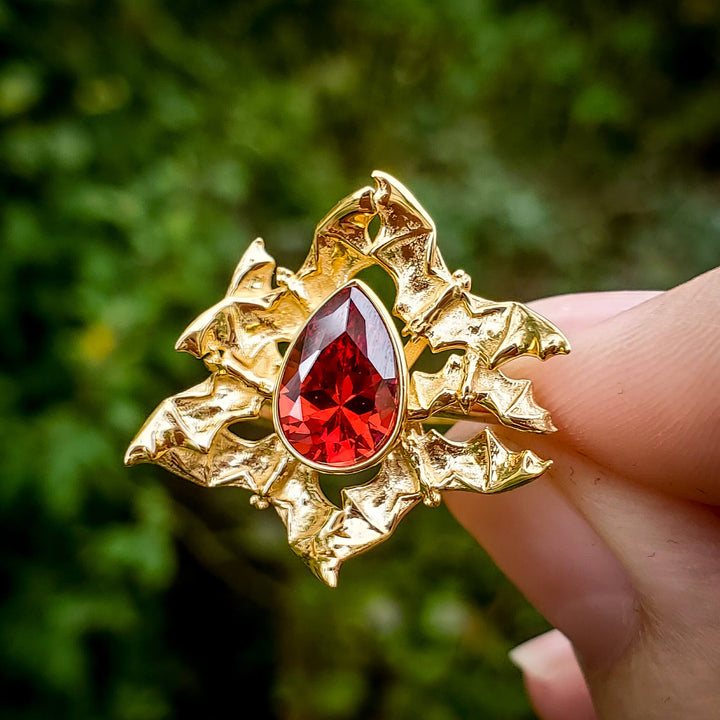 Gold Garnet Bat Swarm Ring
