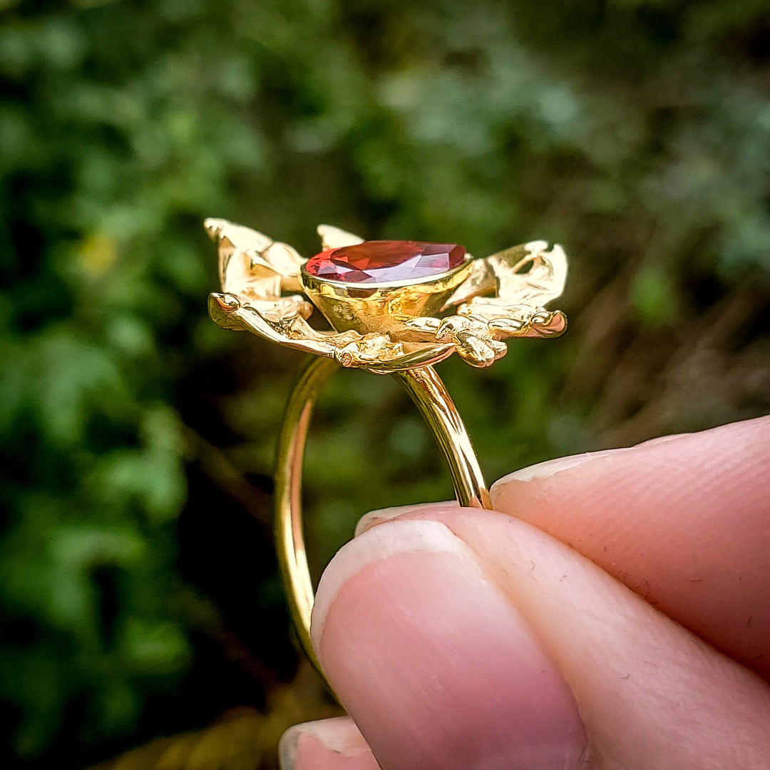 Gold Garnet Bat Swarm Ring