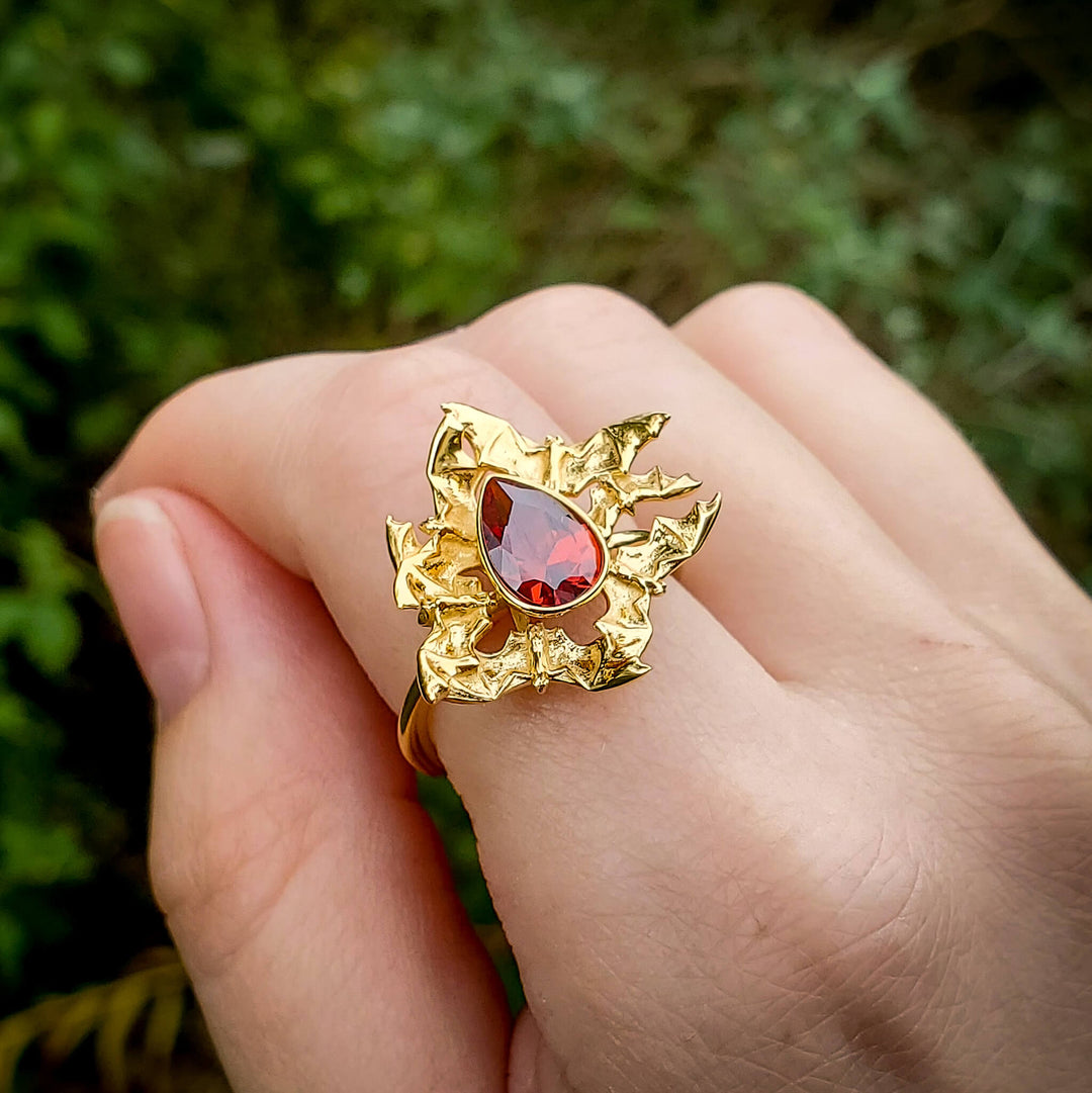 Gold Garnet Bat Swarm Ring