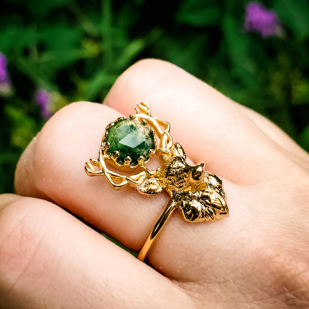 Gold Moss Agate Stag Ring