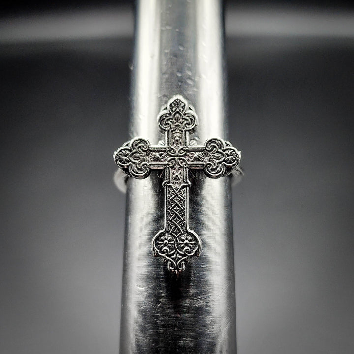 Silver Gothic Cathedral Cross Ring