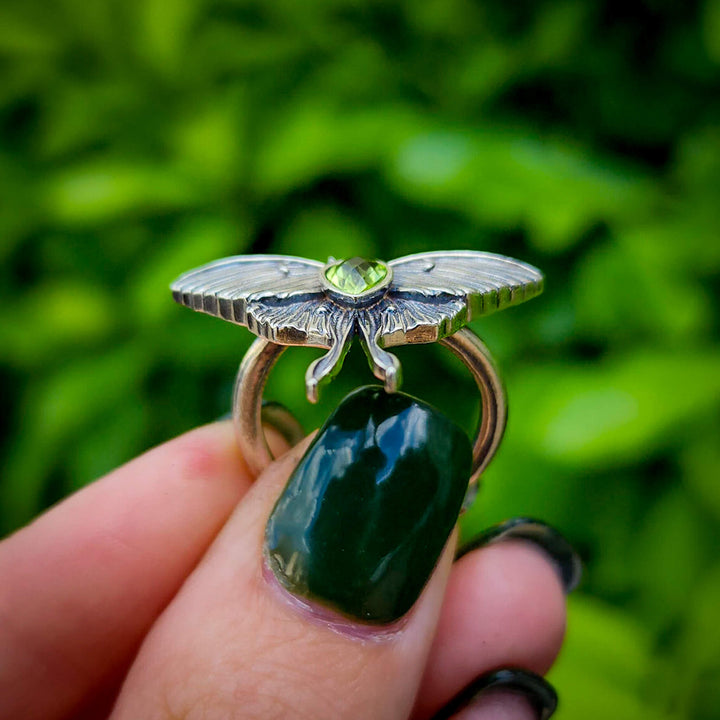 Peridot Luna Moth Ring
