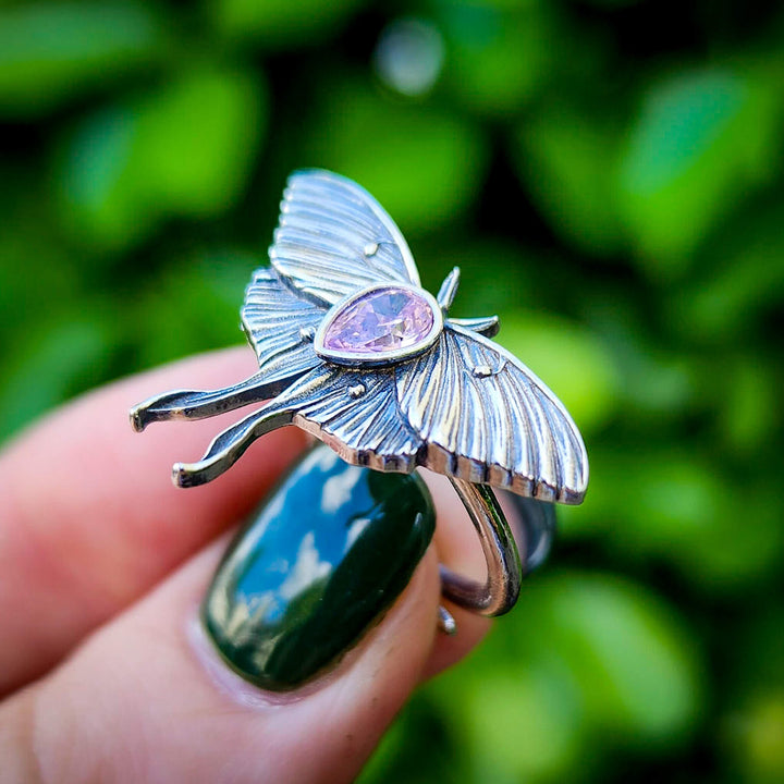 Pink Sapphire Luna Moth Ring