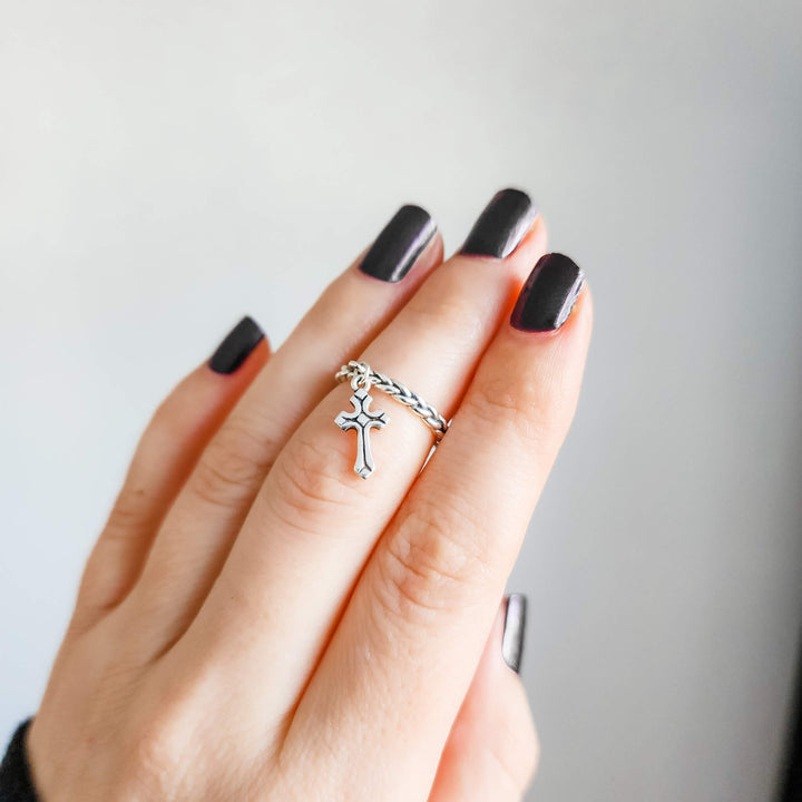 Silver Cross Charm Ring