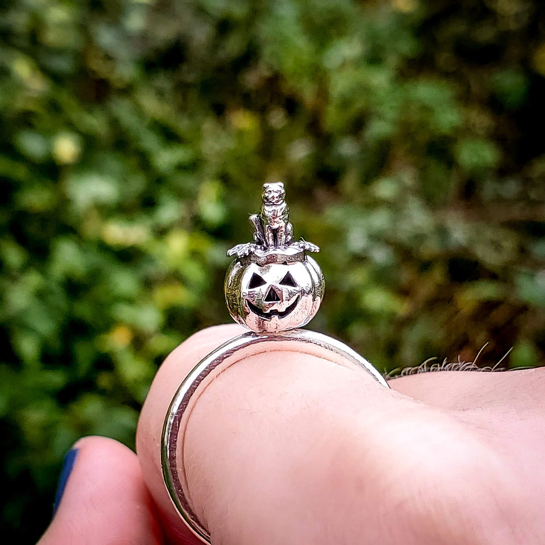 Silver Cat Pumpkin Spinner Ring