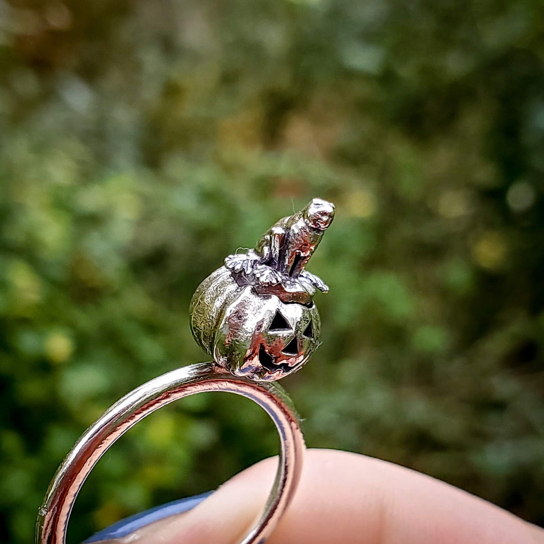 Silver Cat Pumpkin Spinner Ring