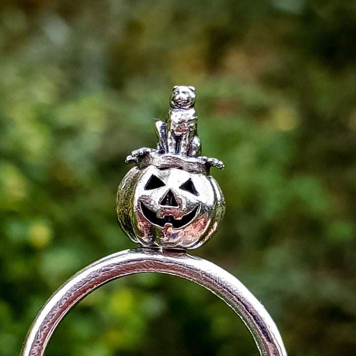 Silver Cat Pumpkin Spinner Ring