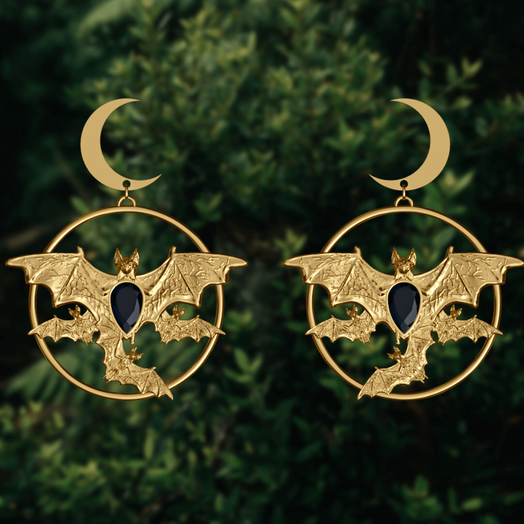Brass Onyx Bat Swarm Earrings