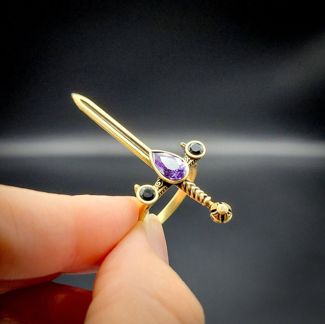 Amethyst Brass Sword of the Spirit Ring