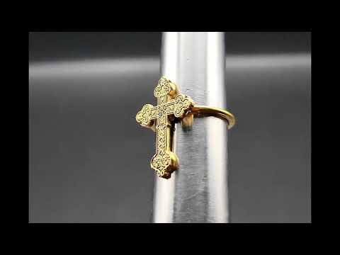 Brass Gothic Cathedral Cross Ring